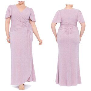 Xscape Womens Plus Size Metallic Flutter-Sleeve Formal Gown Sz 20W in Blush Pink